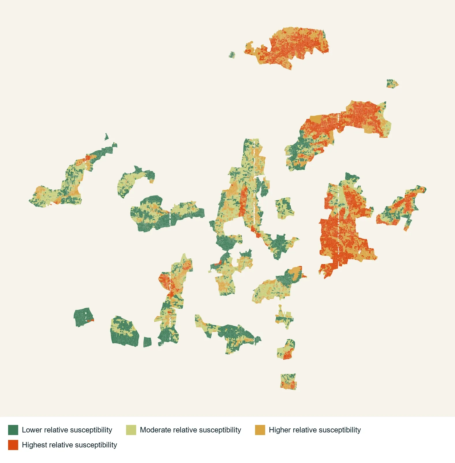 Parcel map of waterlogging susceptibility in four relative classes